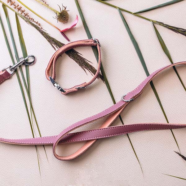 Leather Dog Leash - Purple and Pink - Image 3