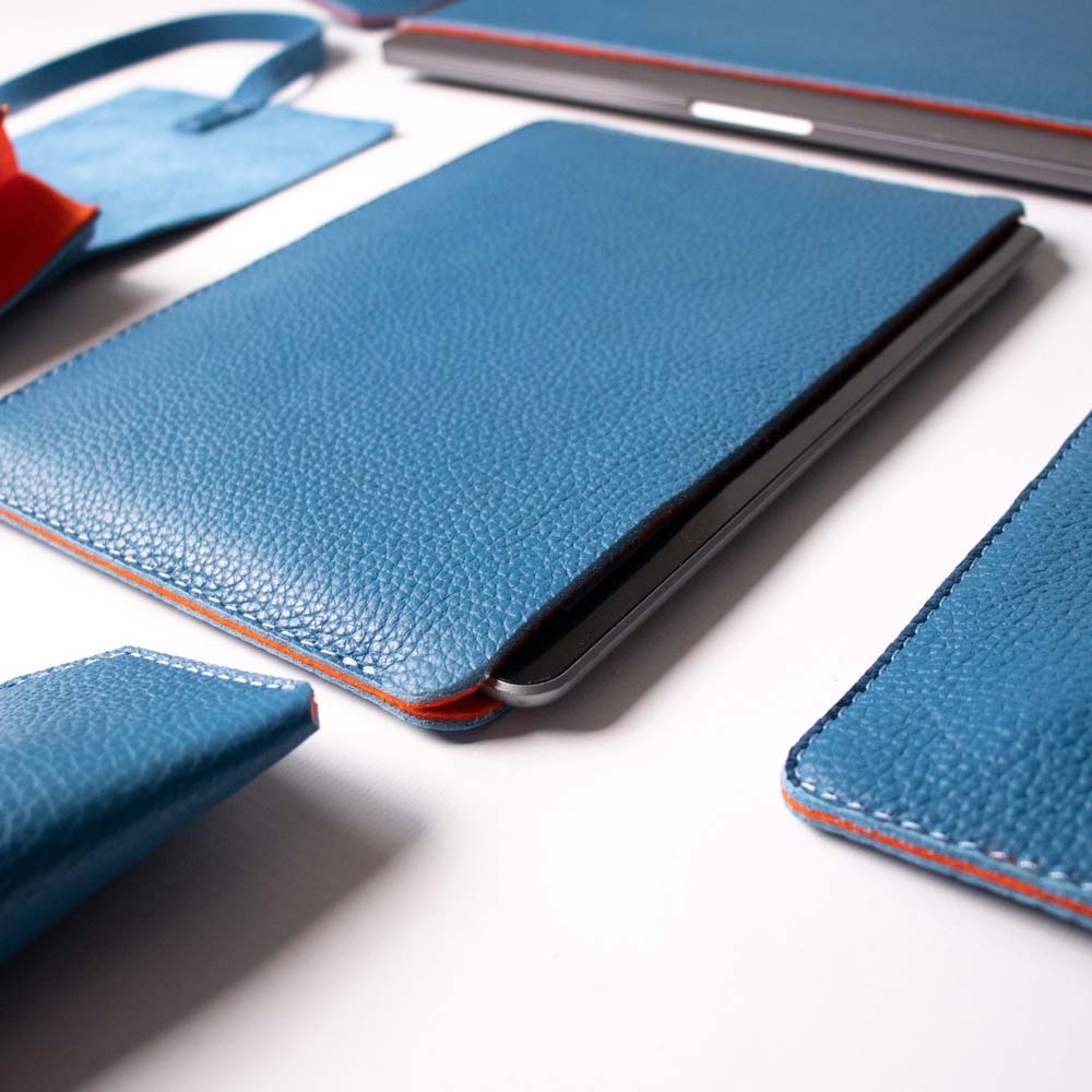 Leather iPad Air 11" Sleeve - Turquoise Blue and Orange - Image 3