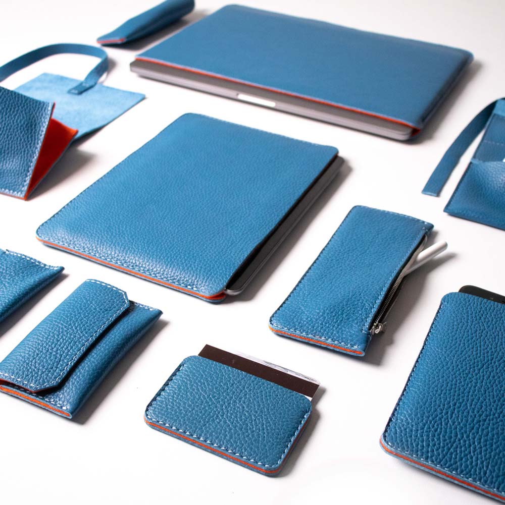 Leather iPad Air 13" Sleeve - Turquoise Blue and Orange - Image 4